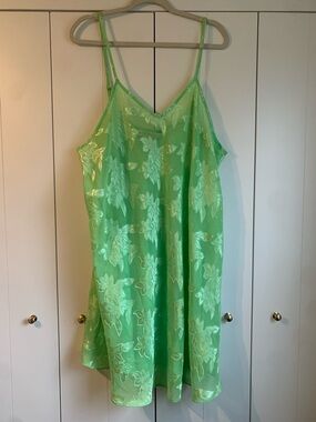 Vintage Lane Bryant Green Floral Sheer Slip Dress lingerie Size 22/24